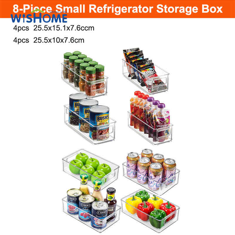 Wholesale Pack of 8 Mixed Size Refrigerator Organizer Bins Stackable Plastic Fridge Organizers Food Storage Box