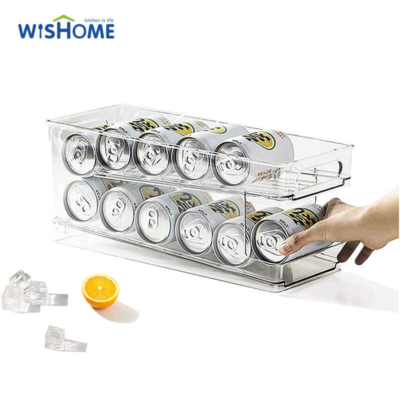 Fridge Soda Can Dispenser for Refrigerator Can Holder for Pantry Bin 2-Layer Automatic Dispensing Can Storage Organizer